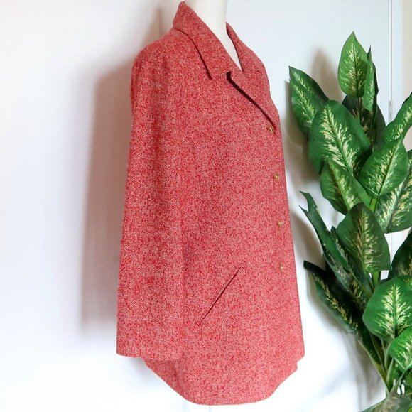 Ellen Tracey Red Herringbone Wool Single-breasted Blazer Coat Classic Office 14 - Picture 5 of 14